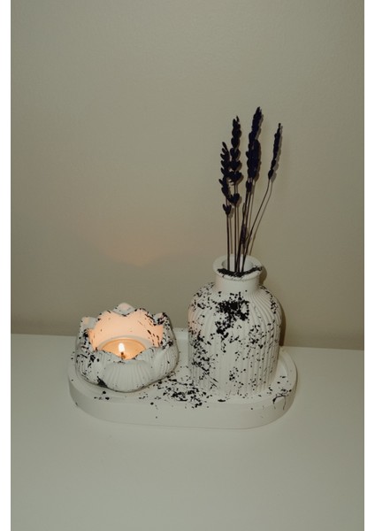El Yapımı Siyah Beyaz Sıçratma Desenli 3'lü Set - Modern Dekoratif Vazo fiyatları