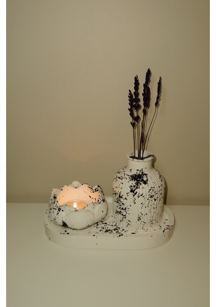 El Yapımı Siyah Beyaz Sıçratma Desenli 3'lü Set - Modern Dekoratif Vazo modelleri