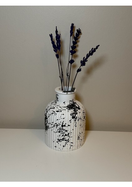 El Yapımı Siyah Beyaz Sıçratma Desenli 3'lü Set - Modern Dekoratif Vazo