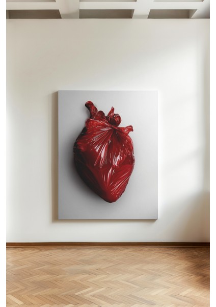 Atık Kalp - Kanvas Tablo - Kırmızı Poşet Pop Art Duvar Dekoru