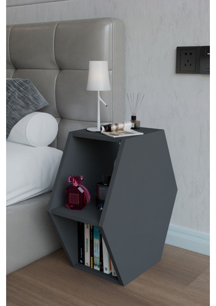 Altıgen Komodin, Modern Yatak Odası Başucu Sehpası, Dekoratif Kitaplık,raflı Komodin