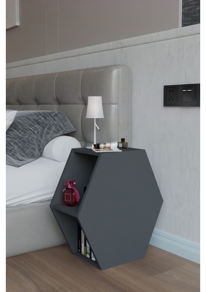 Altıgen Komodin, Modern Yatak Odası Başucu Sehpası, Dekoratif Kitaplık,raflı Komodin fırsatları