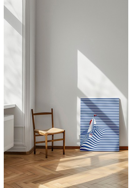 Optik Yelkenli - Kanvas Tablo - Mavi Beyaz Çizgili Modern Duvar Dekoru modelleri