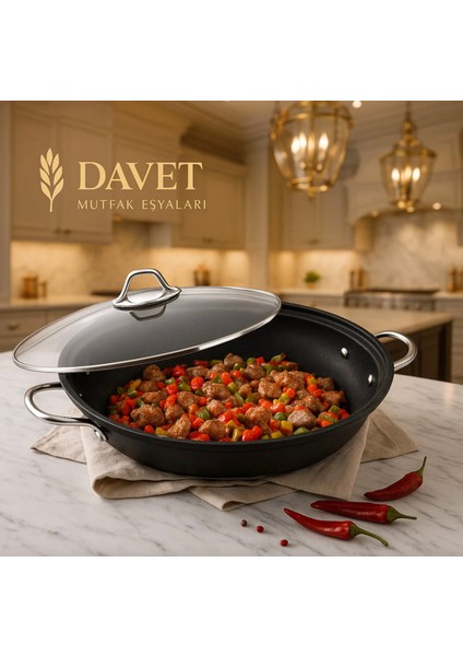 36 cm Titanyum Saç Kavurma Tavası - 36 cm Premıum Saç Kavurma Tavası