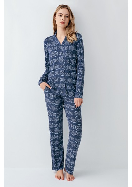 Kadın Mavi Gömlek Pijama