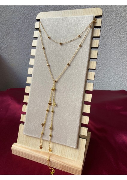 Kararmaz Çelik Yıldız Detaylı Gold Y Kolye fiyatları