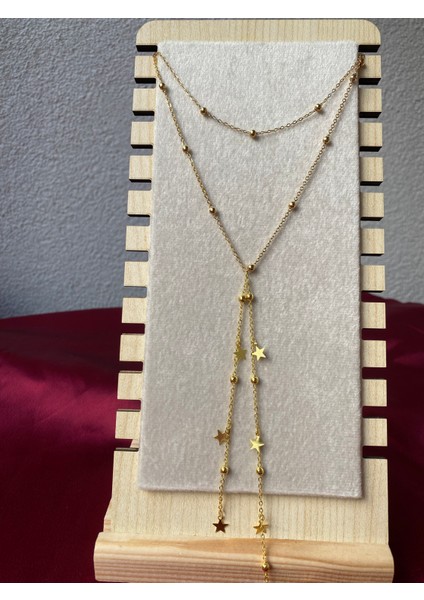 Kararmaz Çelik Yıldız Detaylı Gold Y Kolye fırsatları