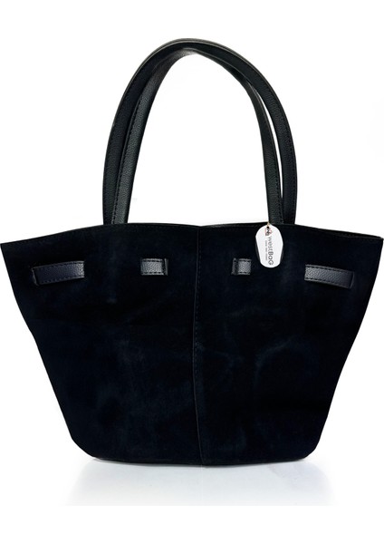 Kadın Siyah Süet Suni Deri, Astarlı, Çıtçıtlı, Kilit Detaylı El, Kol ve Omuz Çantası fırsatları