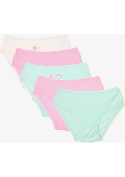 Karışık Renkli Kız Çocuk Pretty Fairy Peri Baskılı 5'li Külot