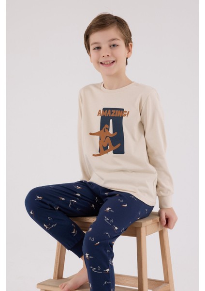 Erkek Çocuk Bej Pijama Takımı