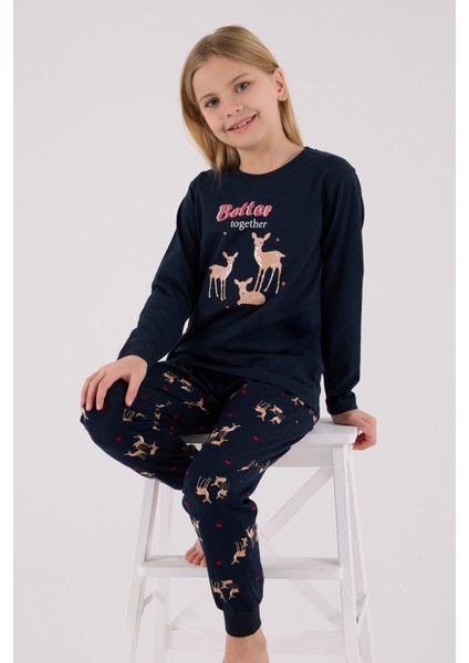 Kız Çocuk Lacivert Pijama Takımı