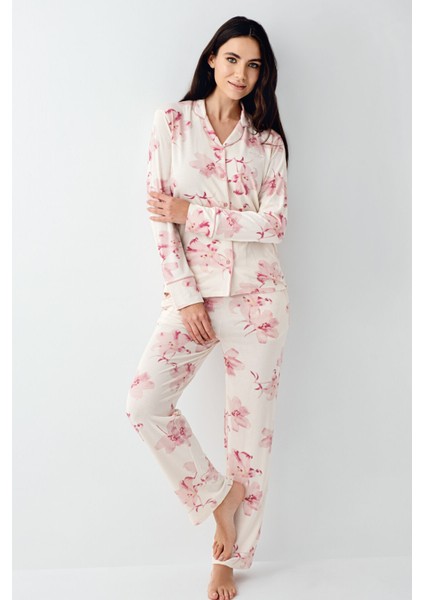 Kadın Krem Gömlek Pijama