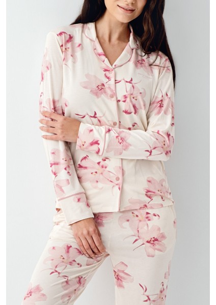 Kadın Krem Gömlek Pijama modelleri