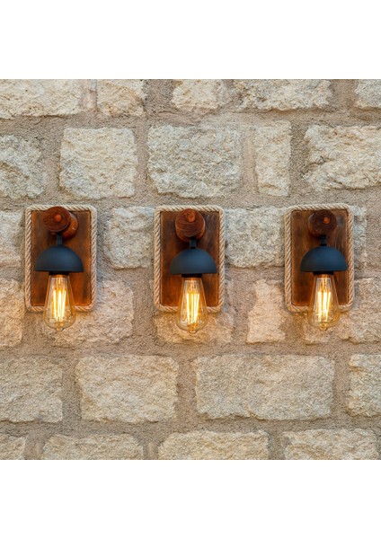 Dekoratif Halat Detaylı Ahşap Duvar Apliği – Kafe, Restoran, Ev Için Aydınlatma 3 Adet