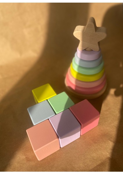 Waldorf Ahşap Yıldız Kule Hanoi ve 7'li Küp Seti Eğitsel Ahşap Oyuncak modelleri