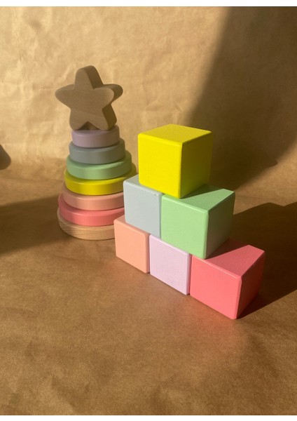 Waldorf Ahşap Yıldız Kule Hanoi ve 7'li Küp Seti Eğitsel Ahşap Oyuncak fırsatları