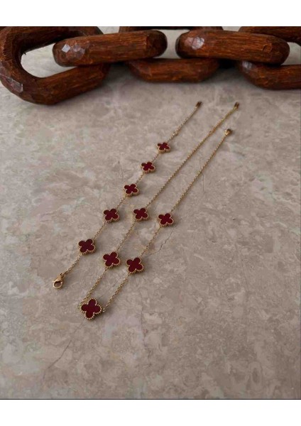 Gold Bordo Ikili Set Çelik Bileklik Kolye Seti