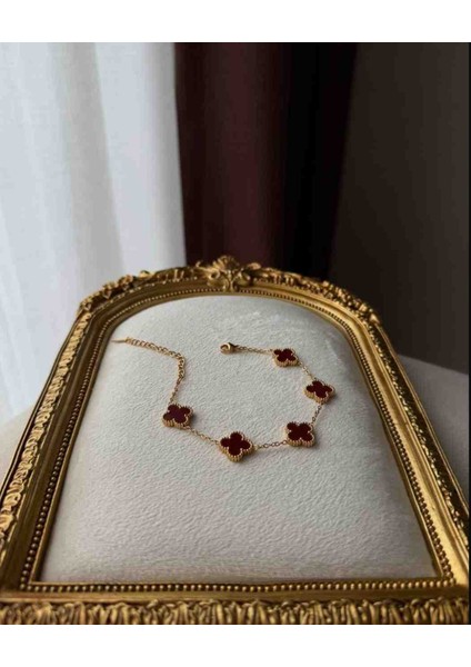 Gold Bordo Ikili Set Çelik Bileklik Kolye Seti modelleri