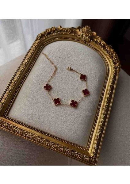 Gold Bordo Ikili Set Çelik Bileklik Kolye Seti fırsatları