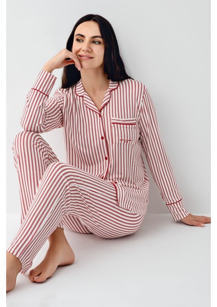 Kadın Kırmızı Gömlek Pijama