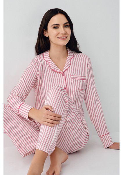 Kadın Pembe Gömlek Pijama