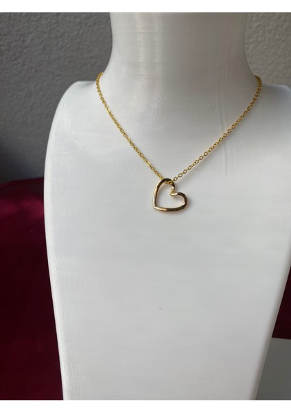 Kararmaz Çelik Sarkan Kalp Detaylı Gold Kolye