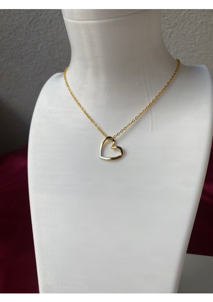 Kararmaz Çelik Sarkan Kalp Detaylı Gold Kolye indirimleri