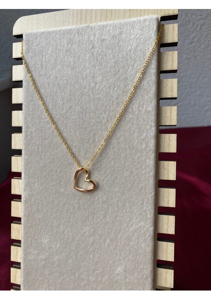 Kararmaz Çelik Sarkan Kalp Detaylı Gold Kolye