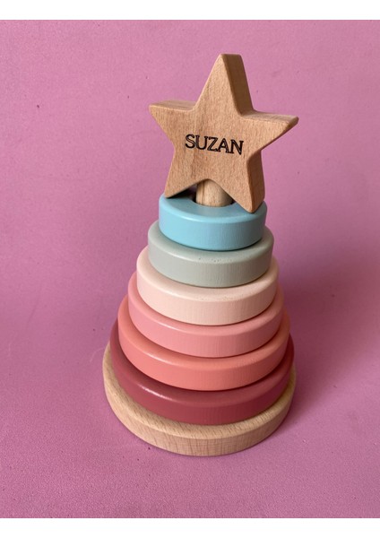 Isme Özel Ahşap Yıldız Halka Kule | Montessori Eğitici Oyuncak & Dekoratif Ahşap Hanoi fiyatları