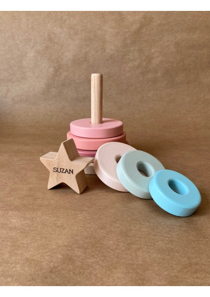 Isme Özel Ahşap Yıldız Halka Kule | Montessori Eğitici Oyuncak & Dekoratif Ahşap Hanoi modelleri