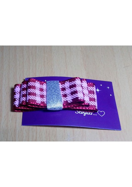 Kız Çocuk Saç Tokası - Kazayağı Desenli Fiyonk Şipşak (Bordo & Pembe)