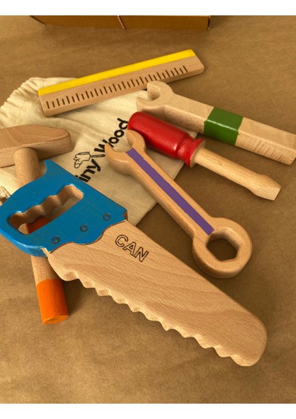 Isme Özel Renkli Ahşap Oyuncak Tamir Seti – Doğal Masif Montessori Oyuncak