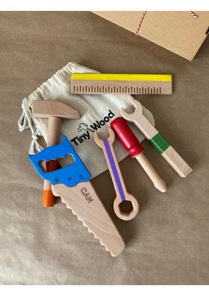 Isme Özel Renkli Ahşap Oyuncak Tamir Seti – Doğal Masif Montessori Oyuncak indirimleri