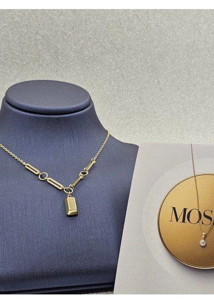 Külçe Model Zincir Detaylı Gold Renk Çelik Kolye ( Küçük Boy ) modelleri