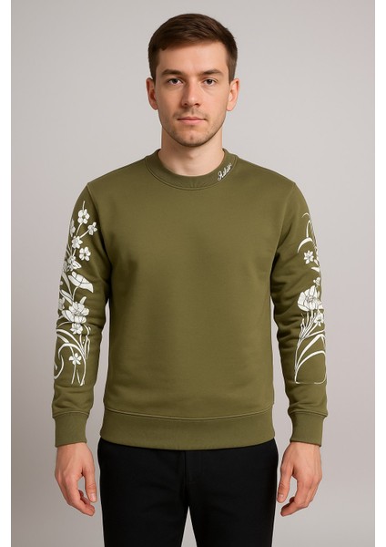 Unisex Erkek/kadın Yüksek Kalite Kol Baskılı Pamuklu Sıfır Yaka Sweatshirt