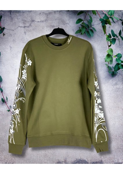 Unisex Erkek/kadın Yüksek Kalite Kol Baskılı Pamuklu Sıfır Yaka Sweatshirt