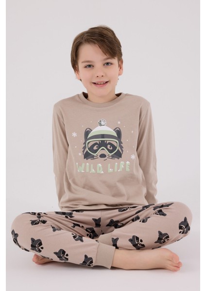 Erkek Çocuk Kahverengi Pijama Takımı