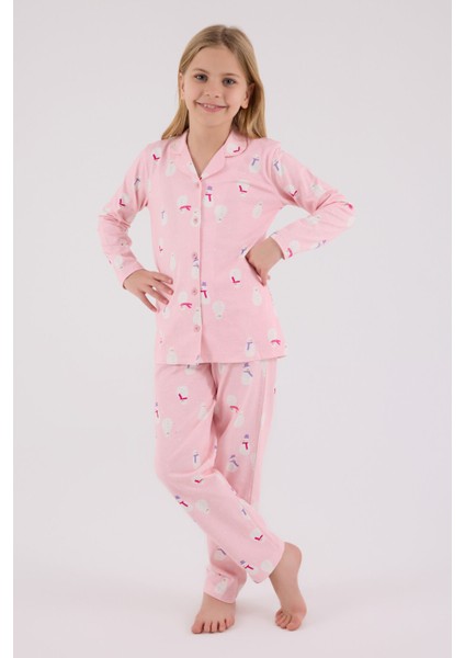 Kız Çocuk Pembe Gömlek Pijama Takımı