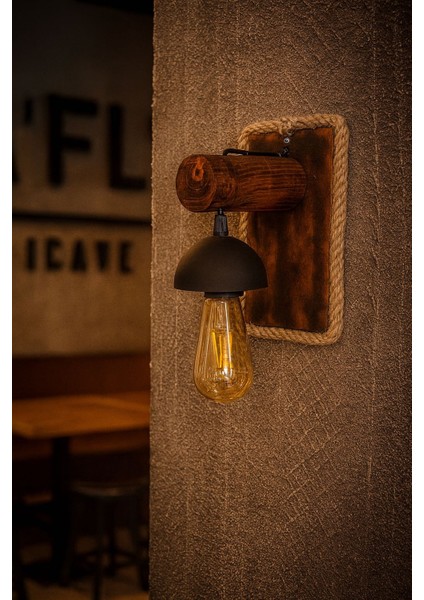 Rustik Ahşap Duvar Apliği Halat Detaylı Kafe Ofis Balkon Tasarımı