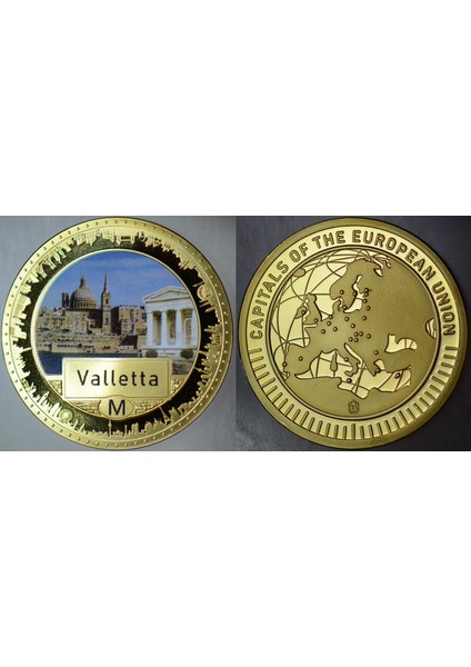Avrupa'nın Başkentleri Madalyon-Valetta-Malta. Renkli 33 mm Çil.