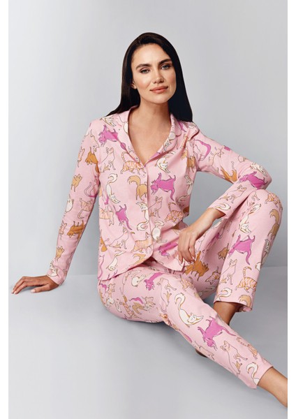 Kadın Pembe Gömlek Pijama