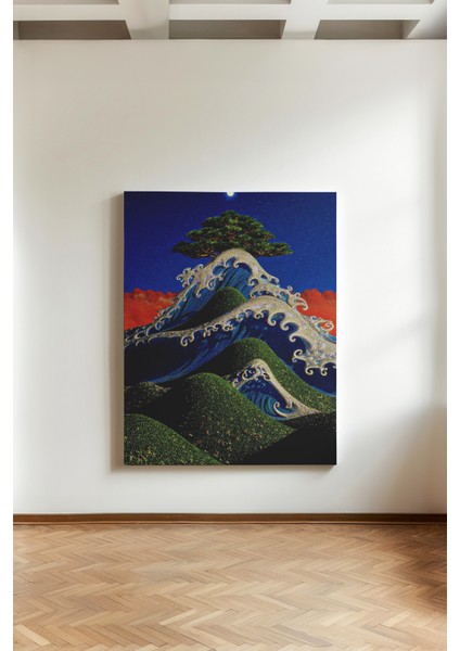 Fuji Dalgaları - Kanvas Tablo - Mavi Yeşil Dalgalı Dağ Fantastik Duvar Dekoru