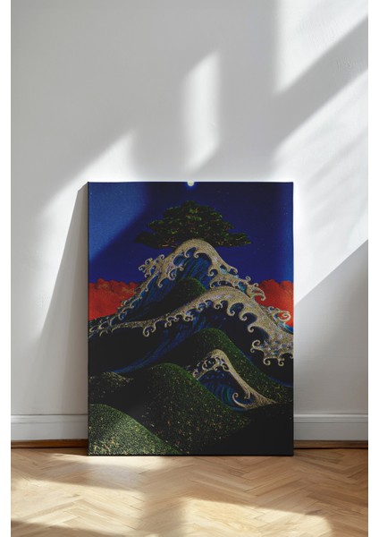Fuji Dalgaları - Kanvas Tablo - Mavi Yeşil Dalgalı Dağ Fantastik Duvar Dekoru fiyatları
