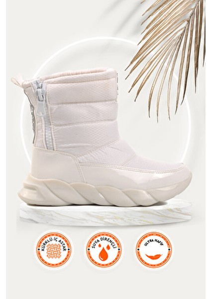 DMK-Z001 Beyaz Rugan Içi Kürklü Kadın Kar Botu
