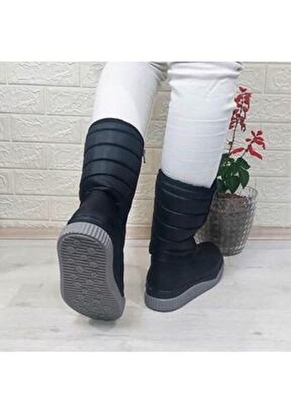 50027 Siyah İçi Kürklü Fermuarlı Kaymaz Kadın Kar Botu