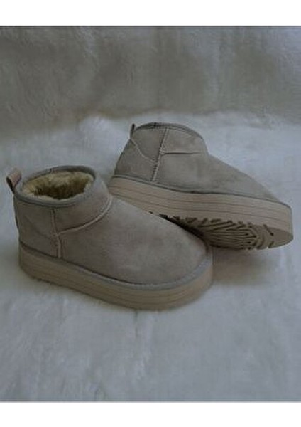Kadın Bej Mini Süet Bot Kışlık Bot & Bootie indirimleri