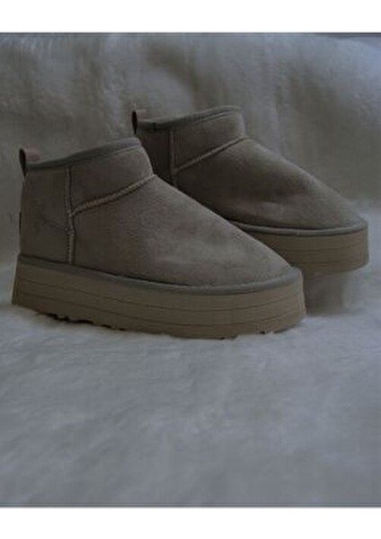 Kadın Bej Mini Süet Bot Kışlık Bot & Bootie