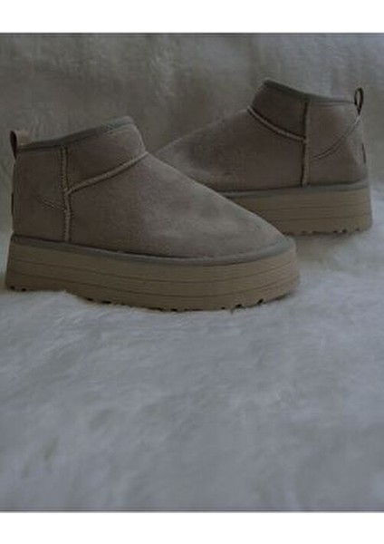 Kadın Bej Mini Süet Bot Kışlık Bot & Bootie