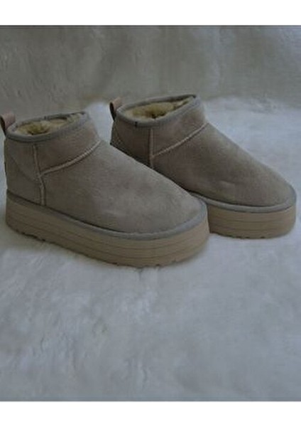 Kadın Bej Mini Süet Bot Kışlık Bot & Bootie