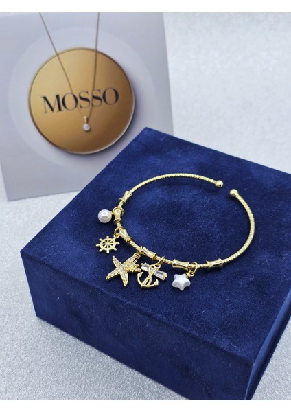 Charmlı Kemik Model Gold Renk Çelik Bileklik modelleri